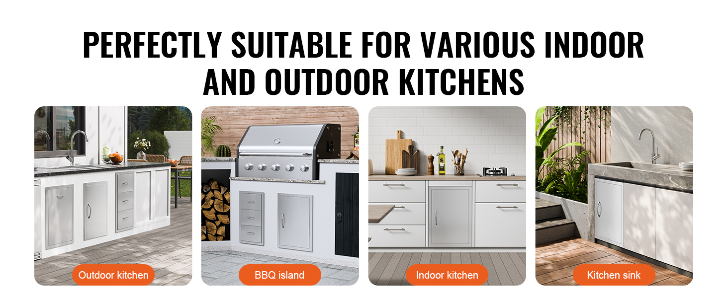 VEVOR bbq access door ideal for outdoor kitchen, bbq island, indoor kitchen, and kitchen sink areas.