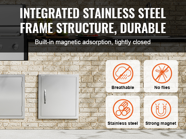 VEVOR bbq access door with stainless steel frame, built-in magnetic adsorption, and breathable features.