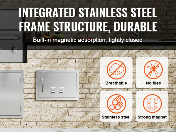 VEVOR bbq access door with integrated stainless steel frame, magnetic closure, and ventilation features.