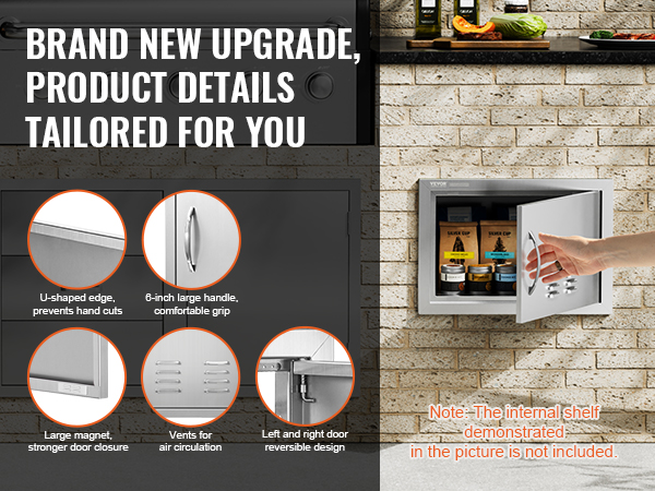 VEVOR bbq access door with comfortable handle, air vents, reversible design, and strong magnet closure.