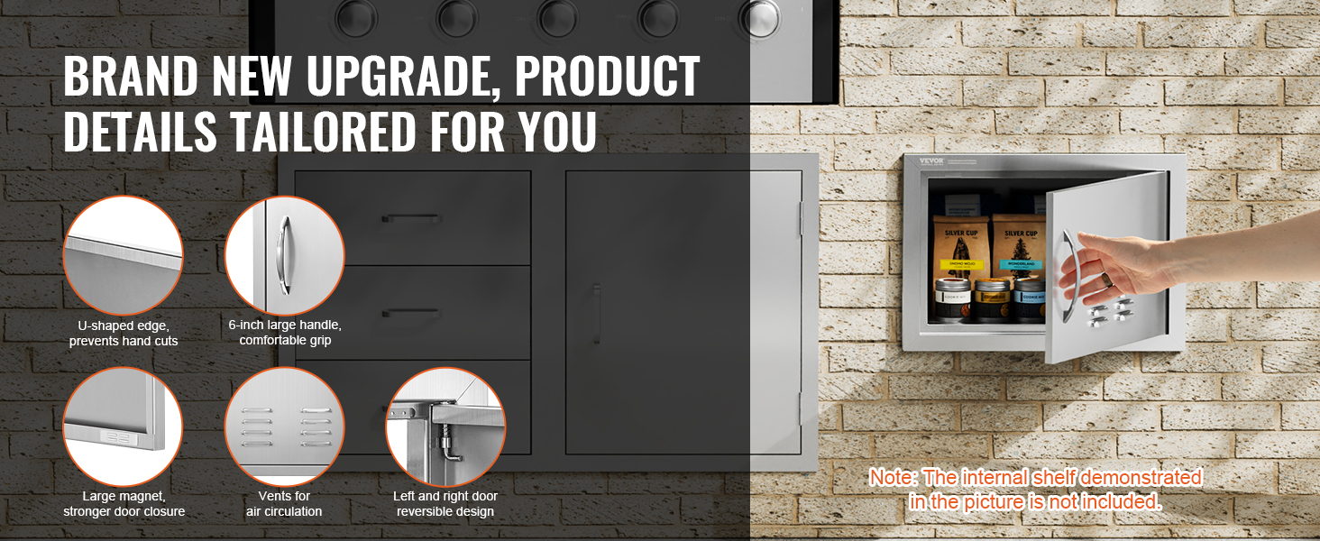 VEVOR bbq access door with comfortable handle, air vents, reversible design, and strong magnet closure.