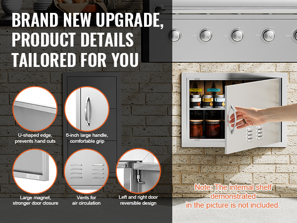 VEVOR bbq access door with 6-inch handle, vents, u-shaped edge, and reversible design on brick wall.