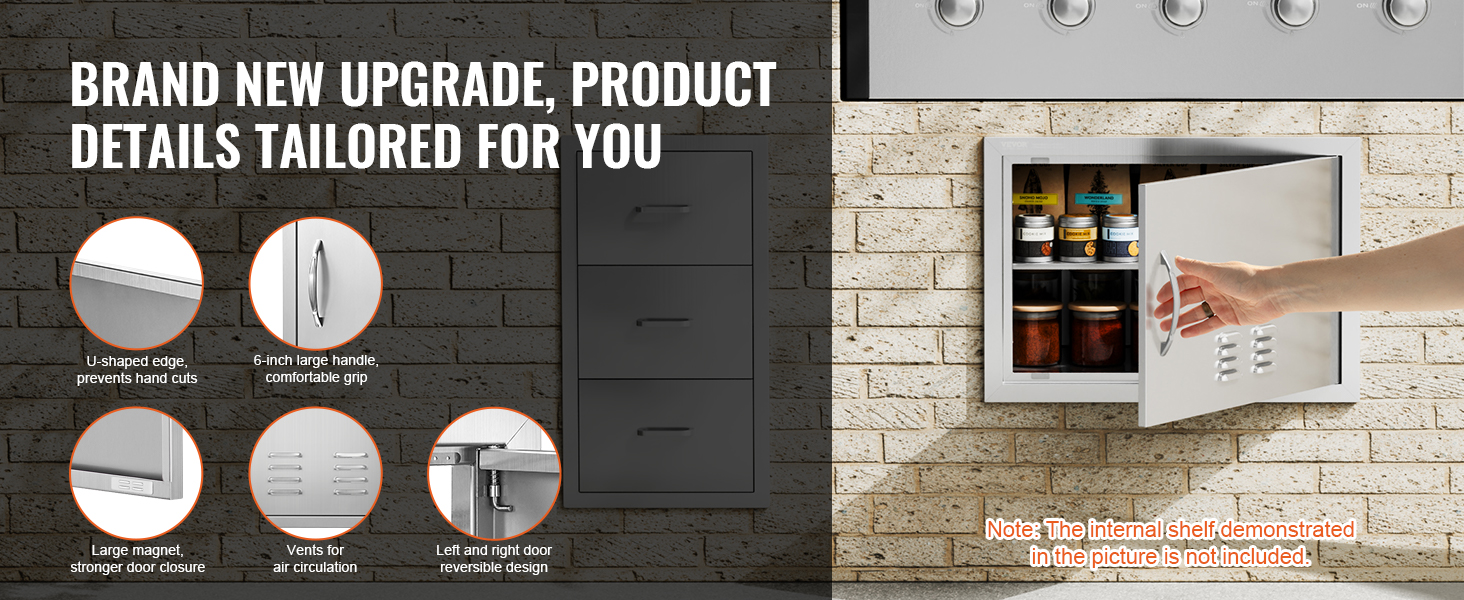 VEVOR bbq access door with 6-inch handle, vents, u-shaped edge, and reversible design on brick wall.