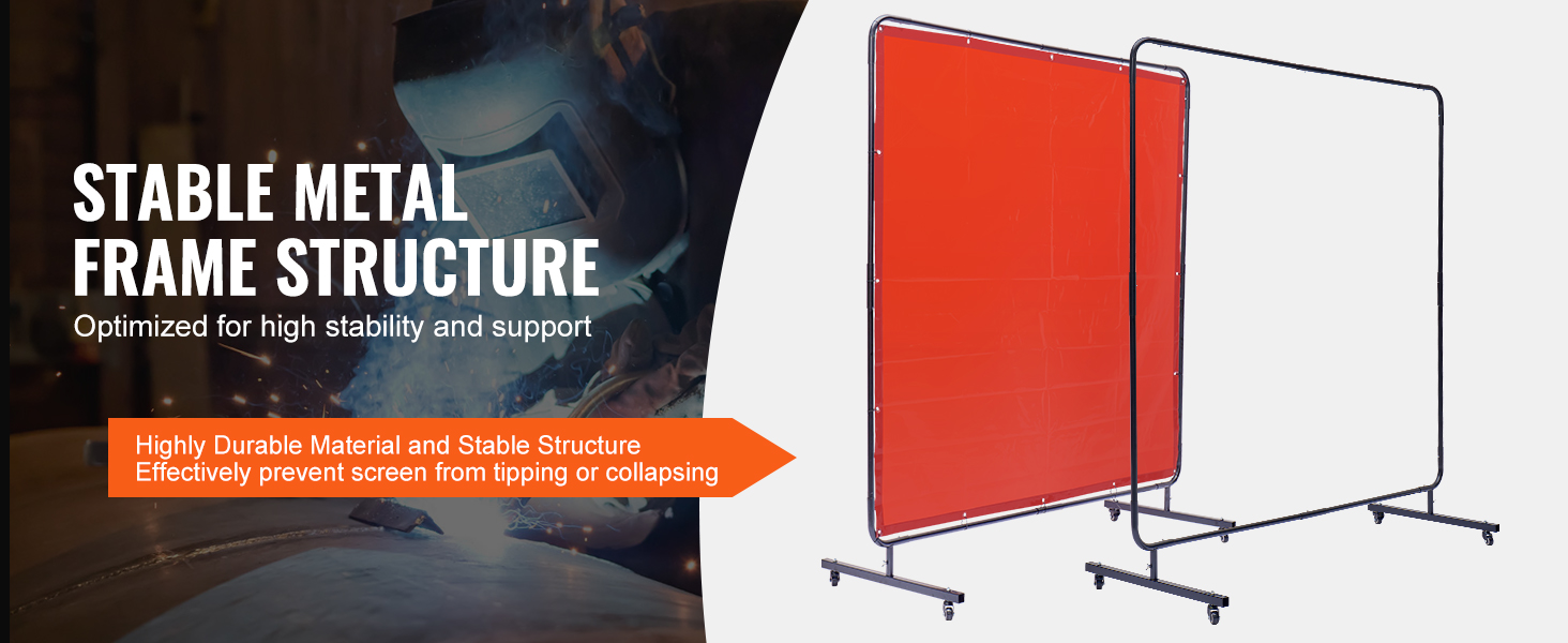 VEVOR welding screen with stable metal frame structure, providing high stability and support for safety.