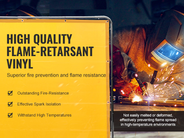 VEVOR welding screen: high-quality flame-retardant vinyl, outstanding fire-resistance, spark isolation.