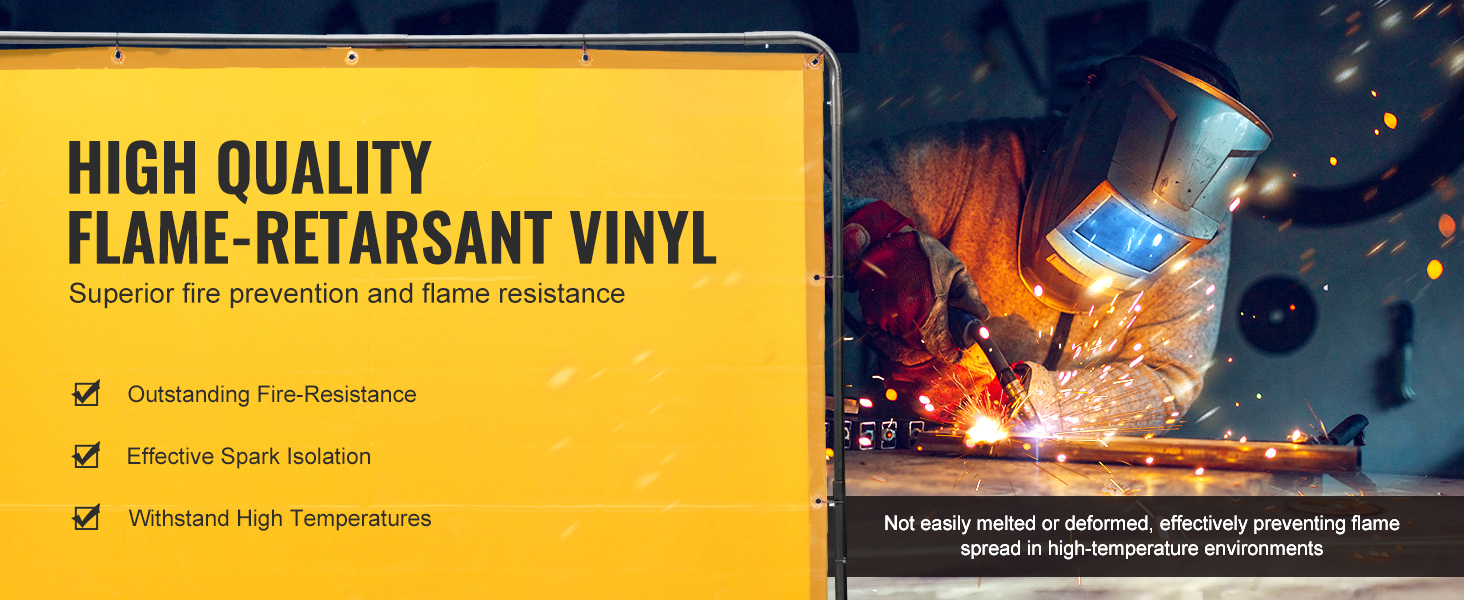 VEVOR welding screen: high-quality flame-retardant vinyl, outstanding fire-resistance, spark isolation.