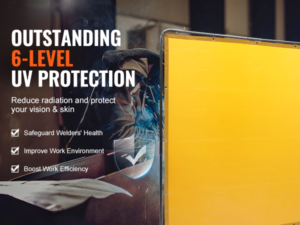 VEVOR welding screen providing 6-level uv protection for welder's health, work environment, and efficiency.