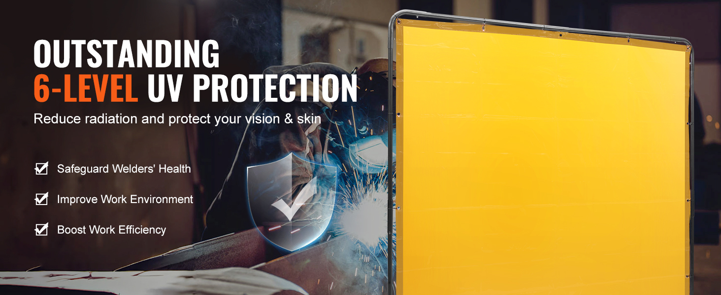 VEVOR welding screen providing 6-level uv protection for welder's health, work environment, and efficiency.