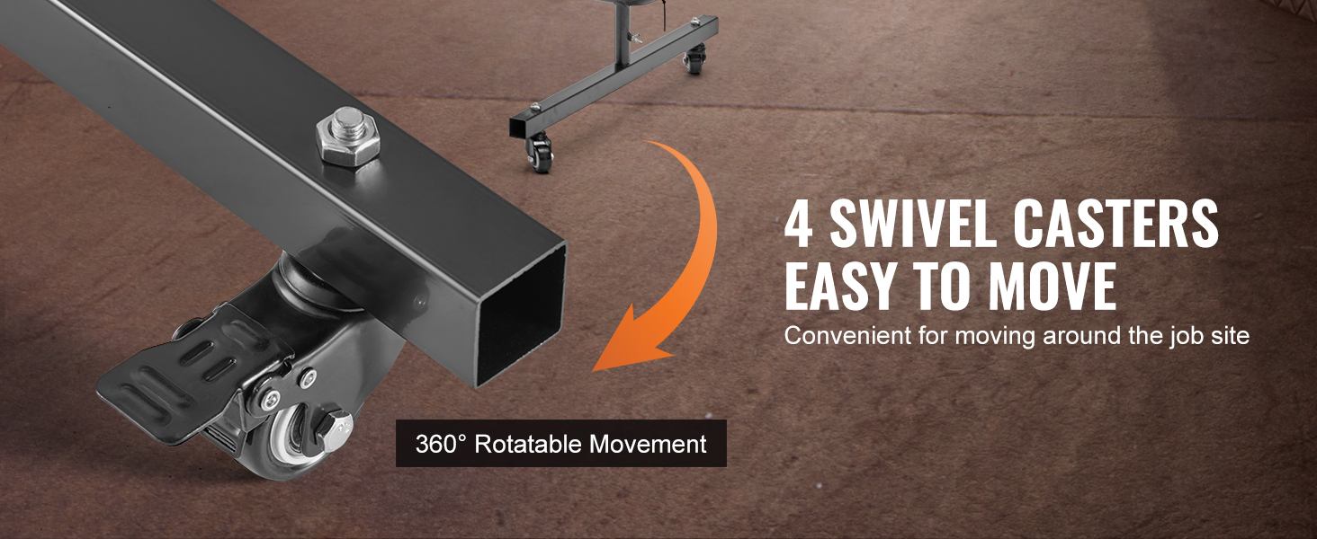 4 swivel casters on a VEVOR welding screen, offering 360° rotatable movement, easy to move on job sites.