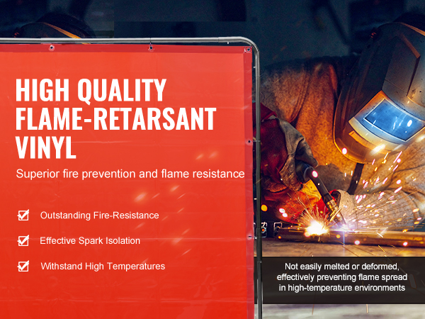 VEVOR welding screen: high quality flame-retardant vinyl for fire-resistance and spark isolation.