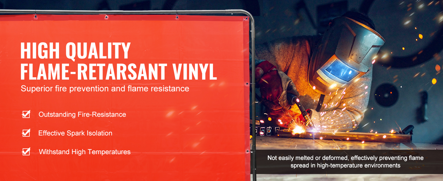 VEVOR welding screen: high quality flame-retardant vinyl for fire-resistance and spark isolation.