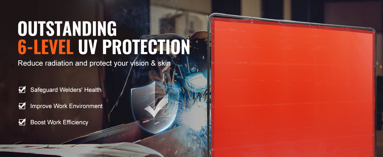 VEVOR welding screen with 6-level uv protection, enhancing welder safety, work environment, and efficiency.