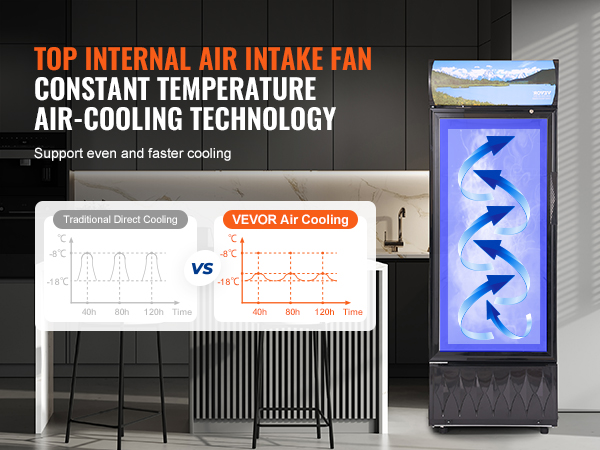 VEVOR commercial merchandiser refrigerator with constant temperature air-cooling technology.