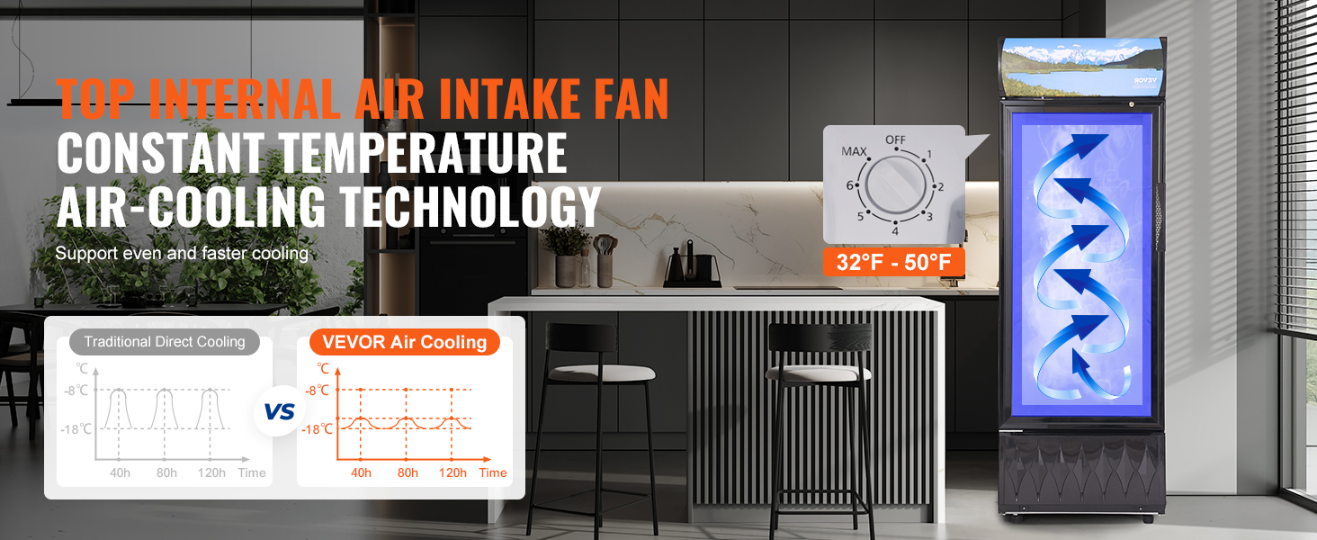 VEVOR commercial merchandiser refrigerator with constant temperature air-cooling technology.