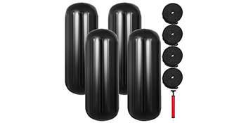 VEVOR boat fenders, set of 4 black fenders with ropes and air pump included.