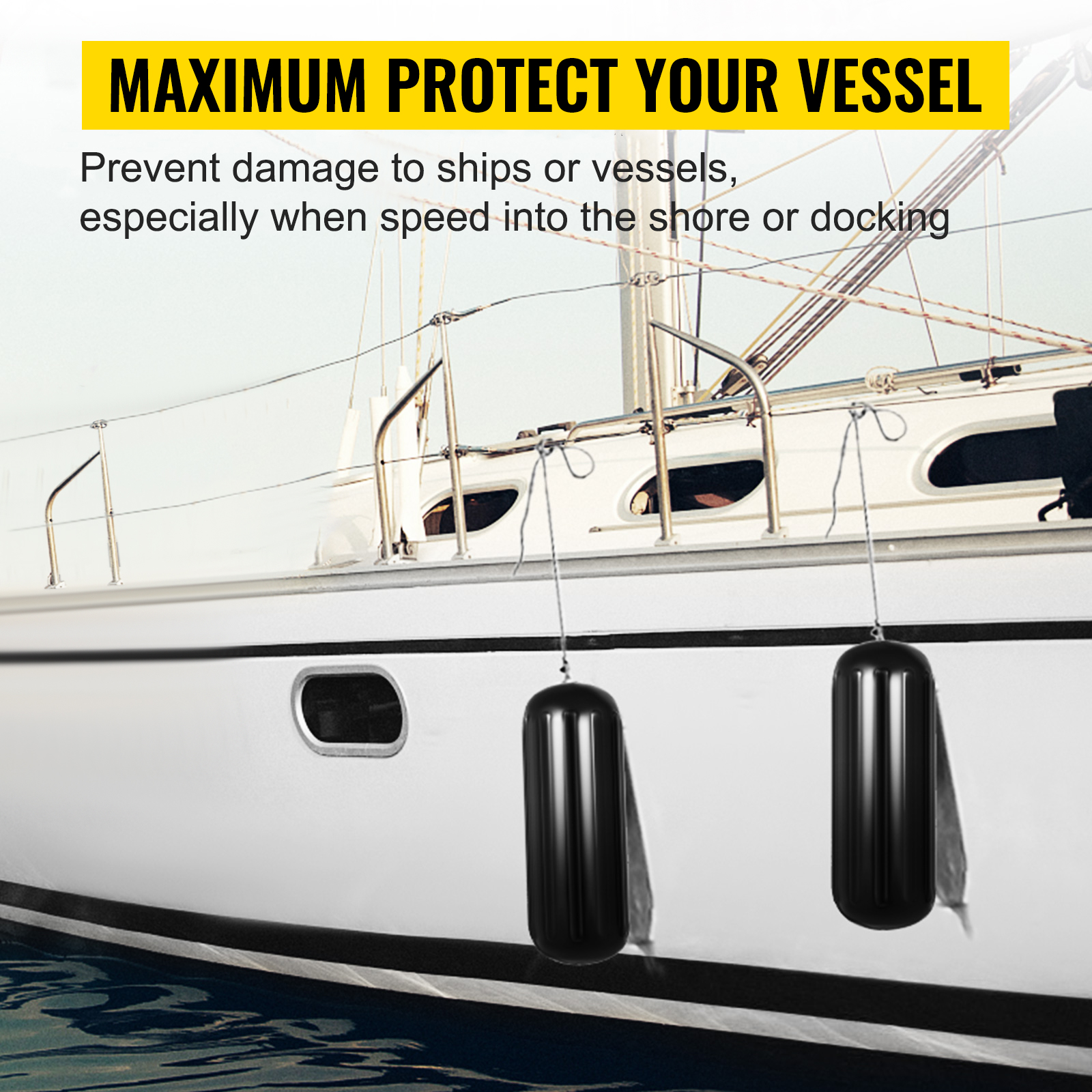 VEVOR boat fenders protect vessel sides during docking and mooring.