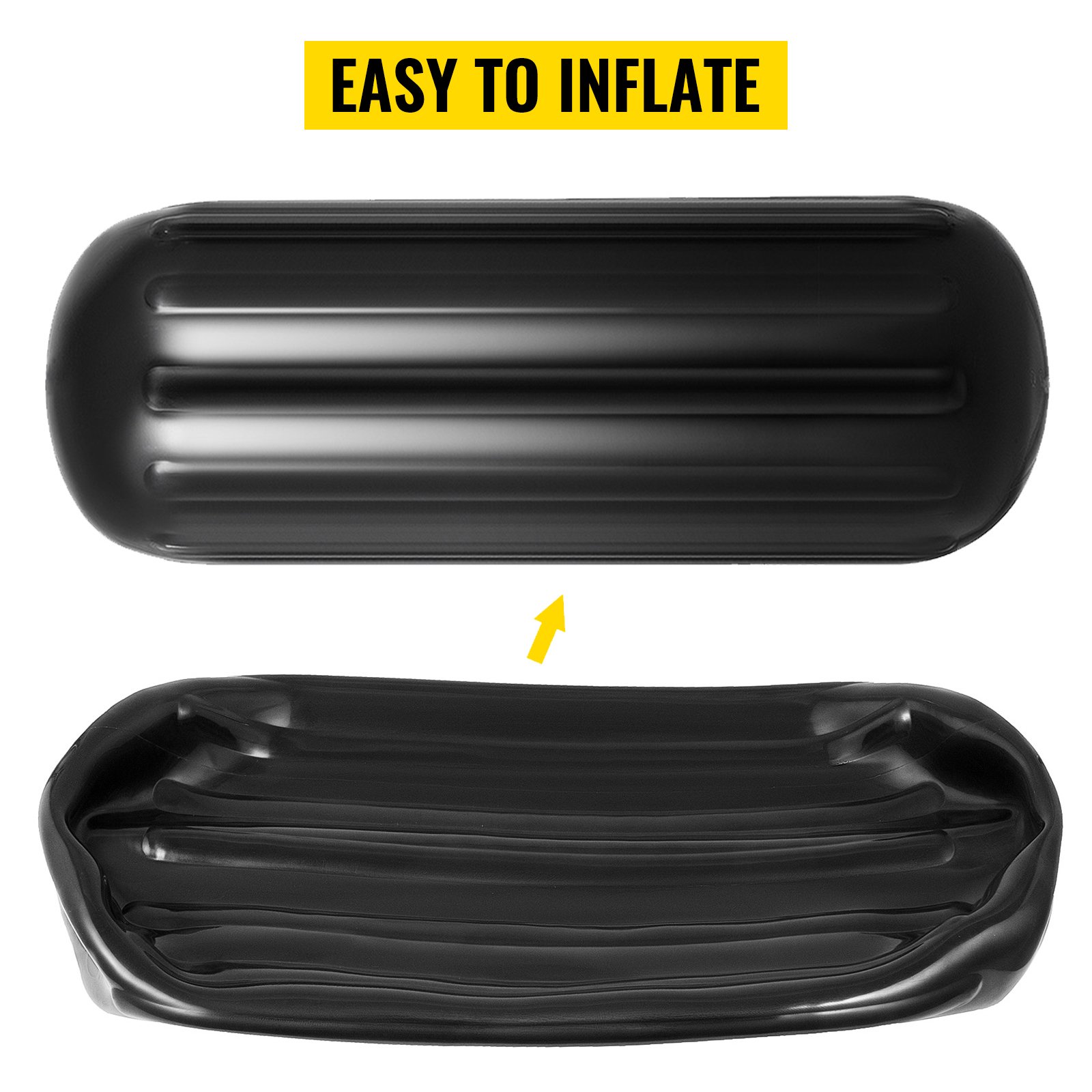 VEVOR boat fenders showcasing their easy-to-inflate design. black and sleek.