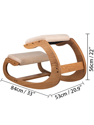 VEVOR ergonomisks guļus krēsls ar koka rāmi un smilškrāsas spilveniem, 84 cm x 53 cm x 56 cm.
