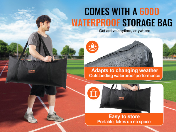 VEVOR barricade net comes with a 600d waterproof storage bag, ideal for all weather and storage needs.