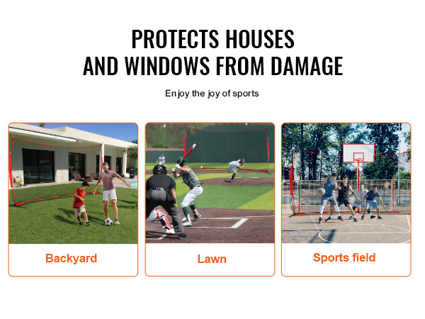 VEVOR barricade net protecting backyard, lawn, and sports field, promoting safe sports activities.