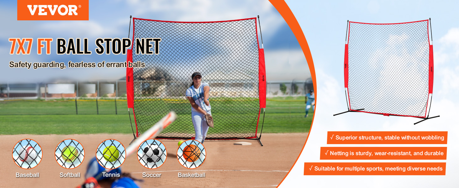 VEVOR backstop net - 7x7 ft netting for baseball, softball, tennis, soccer, and basketball. robust and stable.