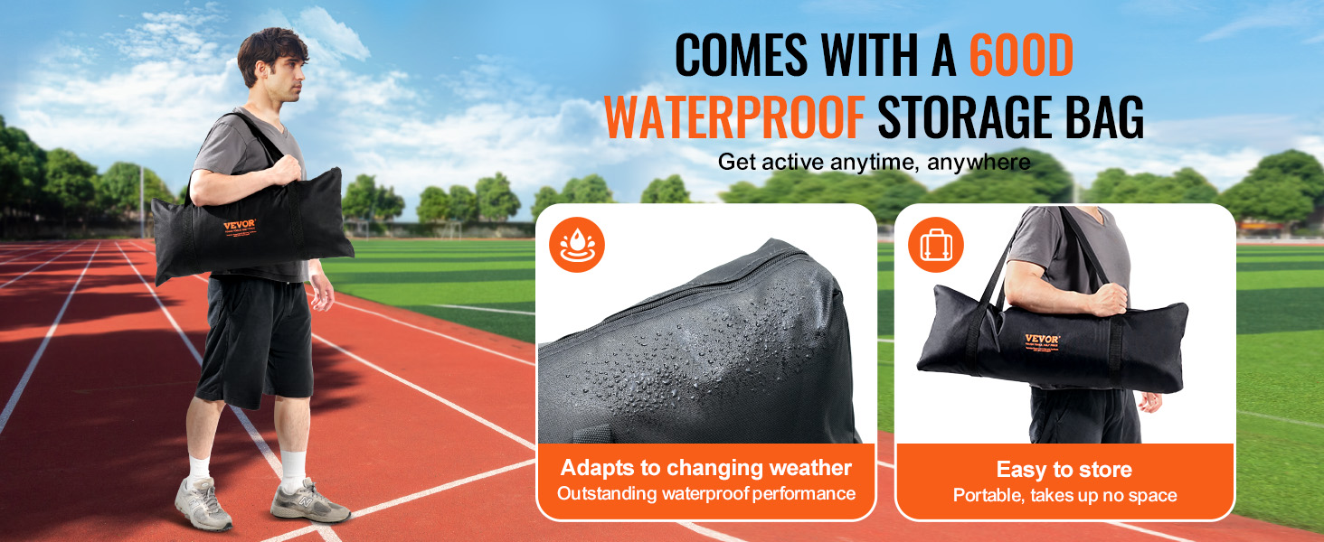 VEVOR backstop net in 600d waterproof bag, portable and perfect for all weather conditions.