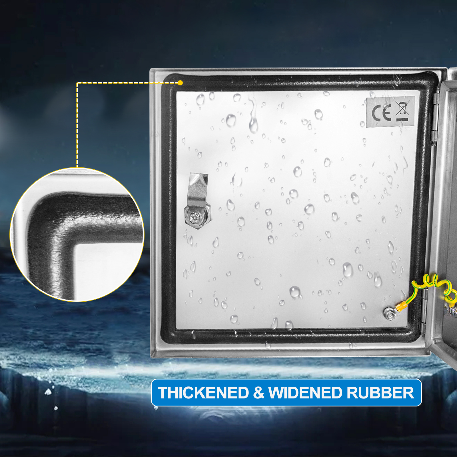 VEVOR nema stainless steel enclosure with thickened rubber seal and water droplets