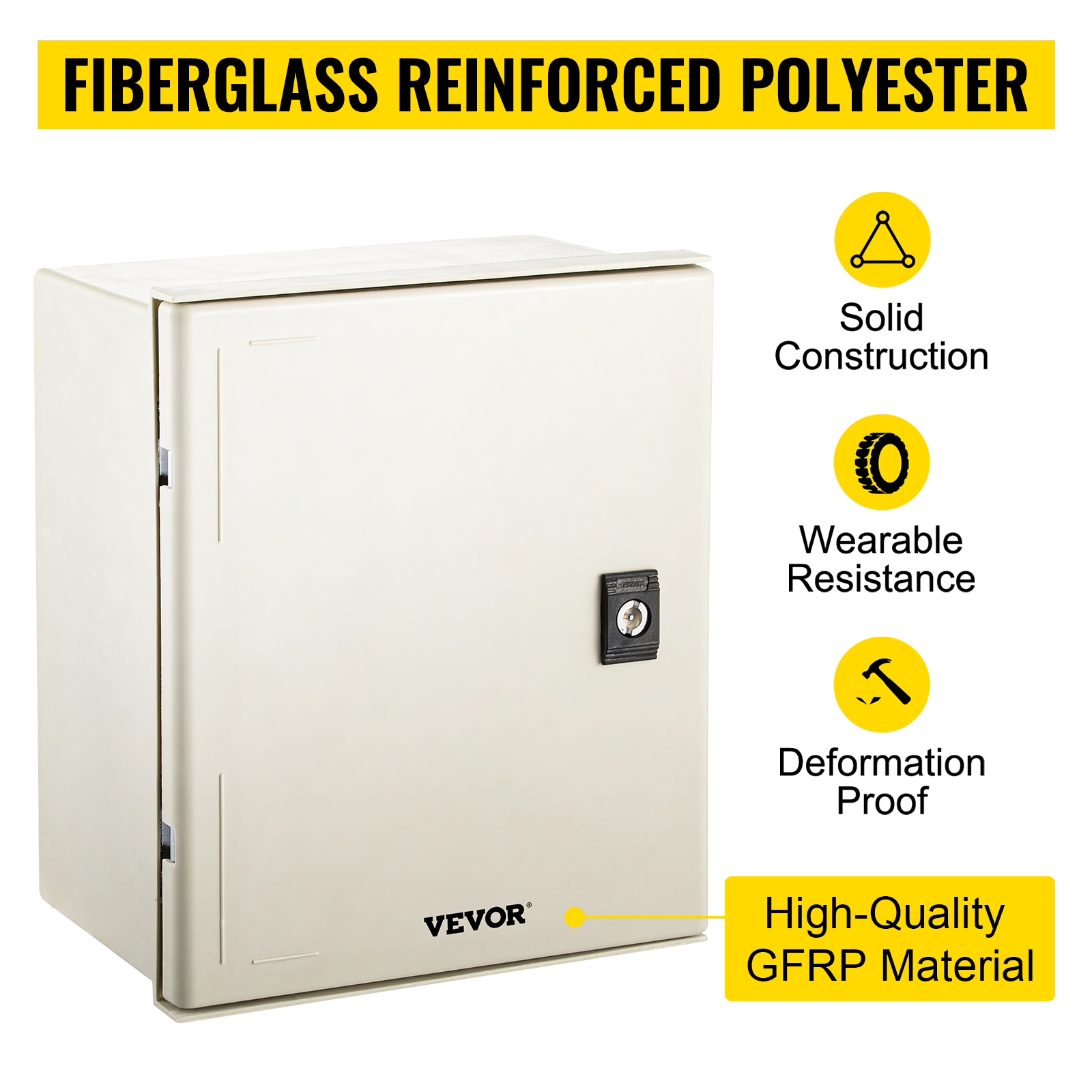 VEVOR fiberglass electrical enclosure with lock, gfrp material, durable and solid build.