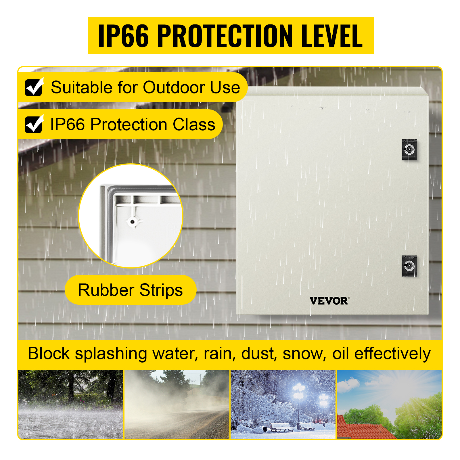 VEVOR nema steel enclosure with ip66 protection, suitable for outdoor use.