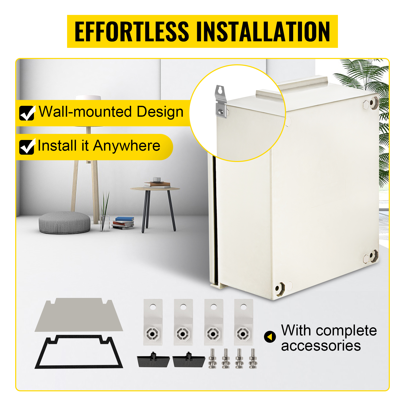 VEVOR nema steel enclosure with wall-mounted design and complete accessories.