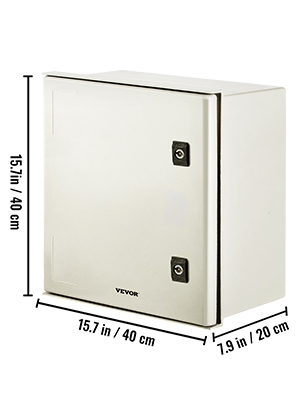VEVOR nema 4x electrical enclosure, 15.7x15.7x7.9 inches, white with two locks.