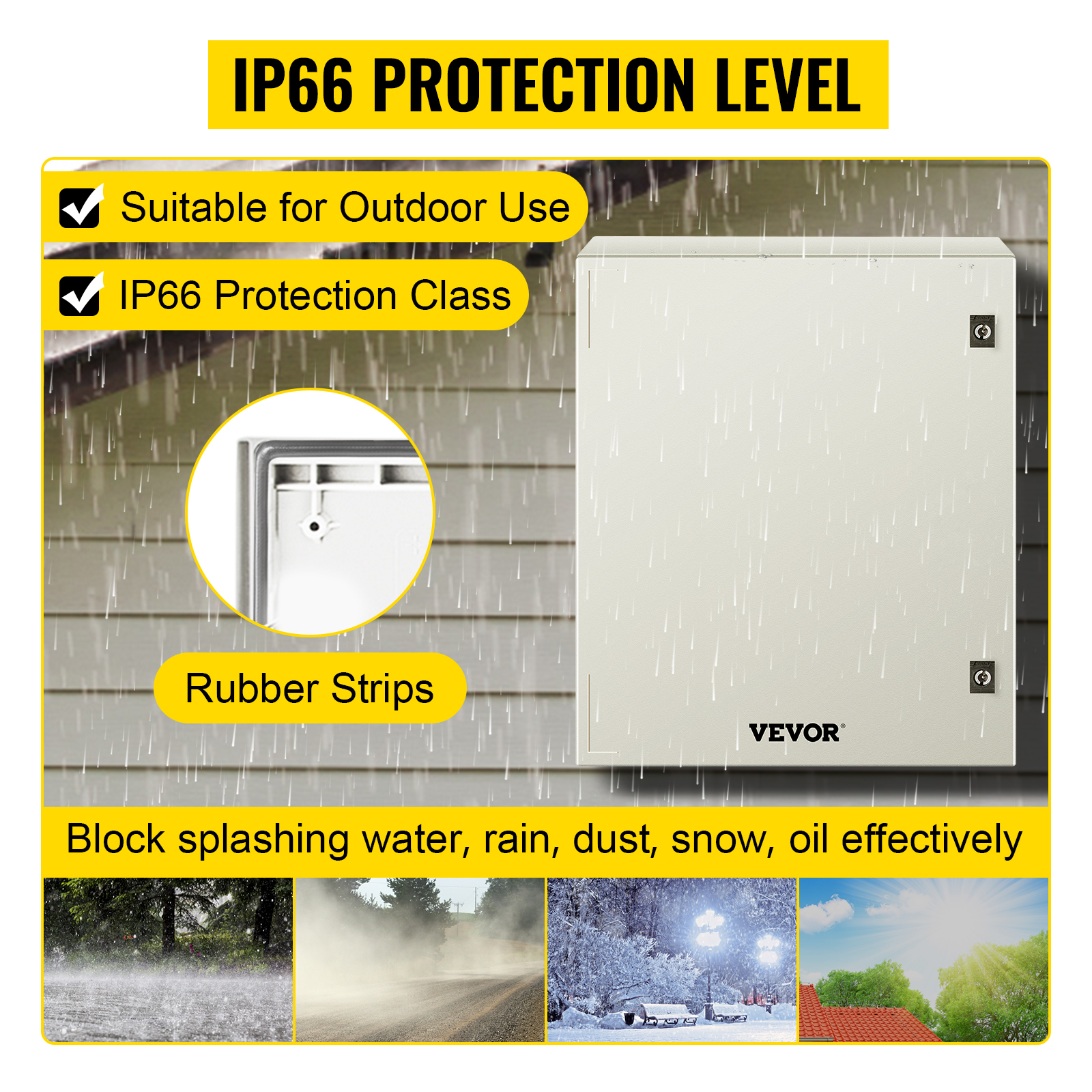 VEVOR nema enclosure with ip66 protection, suitable for outdoor use, blocks elements.