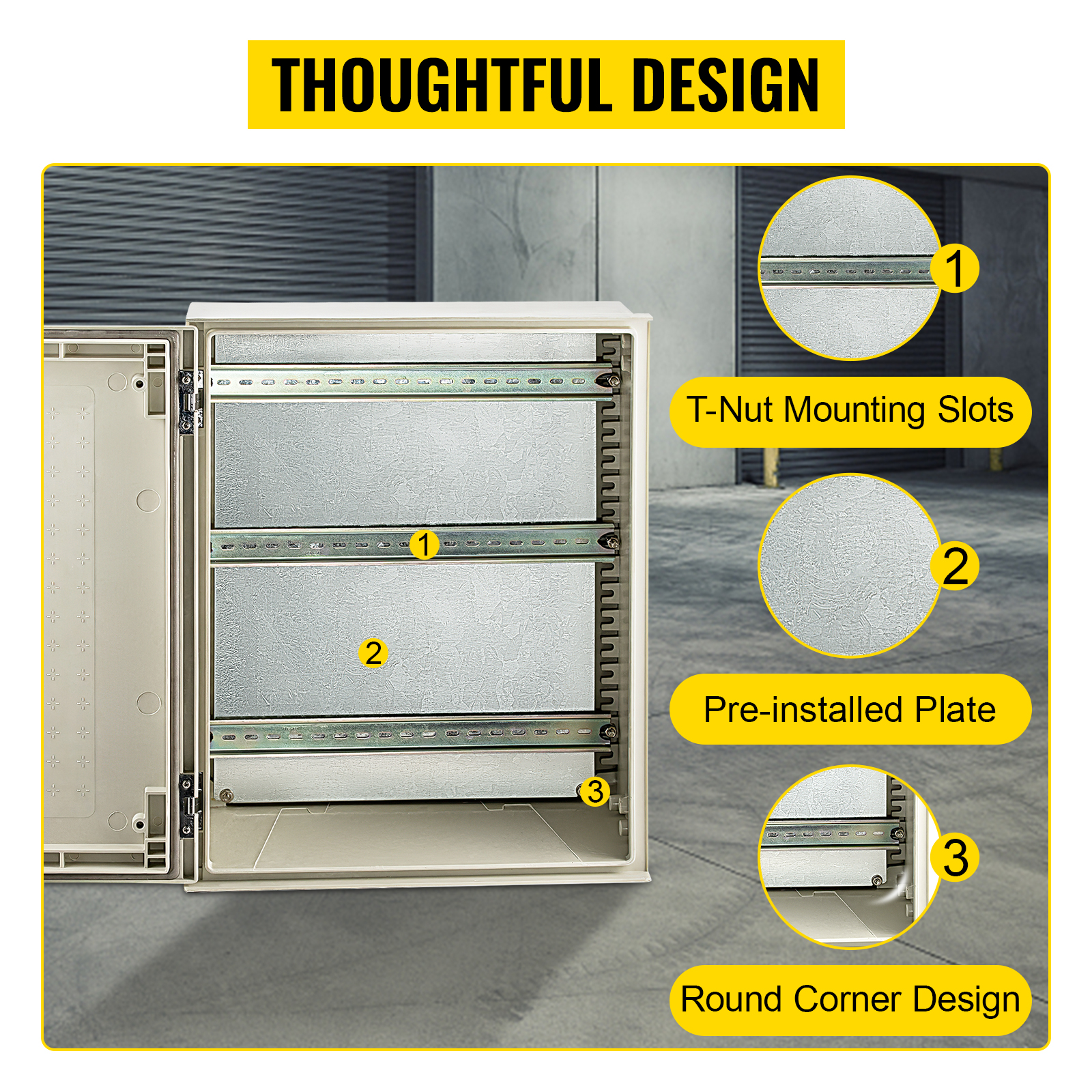 VEVOR nema enclosure with pre-installed plate and t-nut mounting slots in round corner design