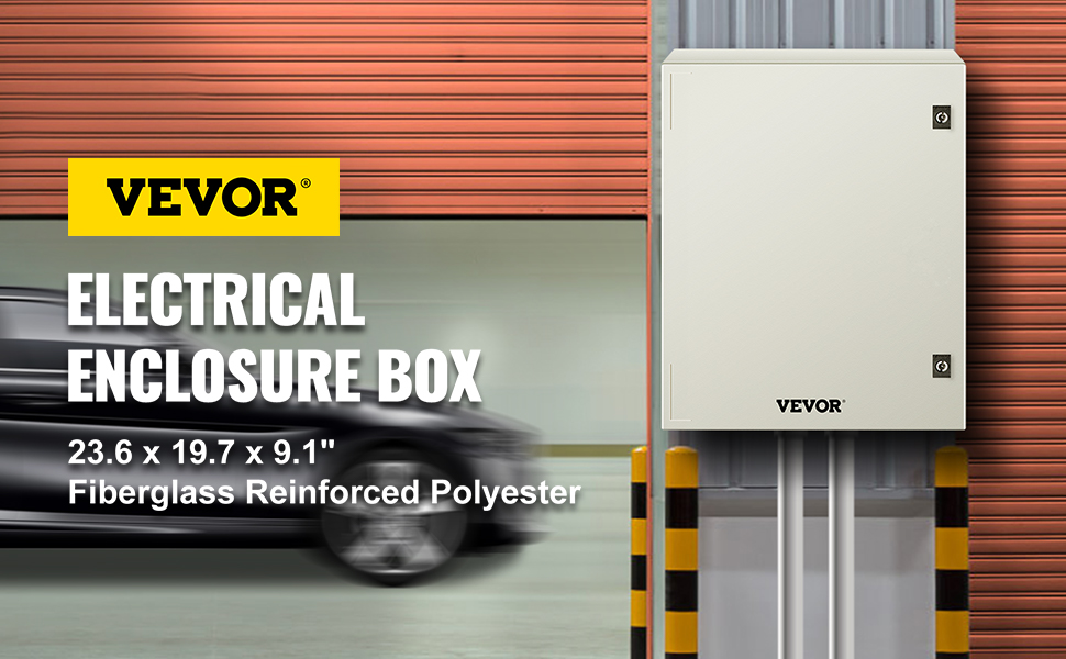 VEVOR nema 4x electrical enclosure, durable fiberglass box on industrial wall.
