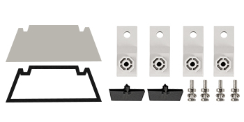 VEVOR nema 4x electrical enclosure parts layout with brackets, screws, and gaskets.