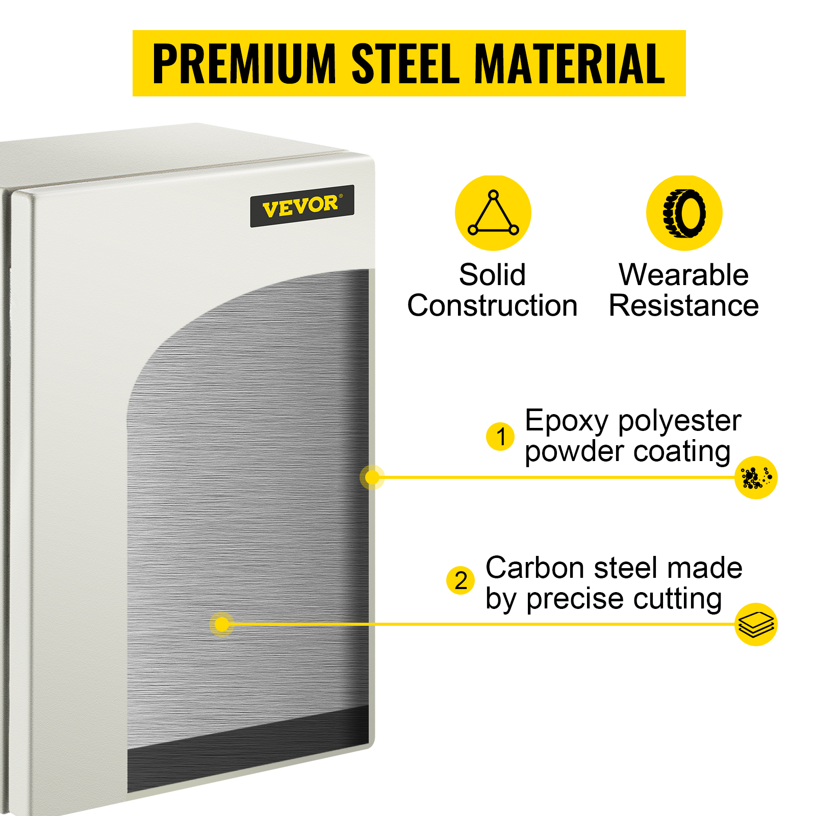 VEVOR nema 4x steel enclosure with epoxy polyester coating and precise cutting.