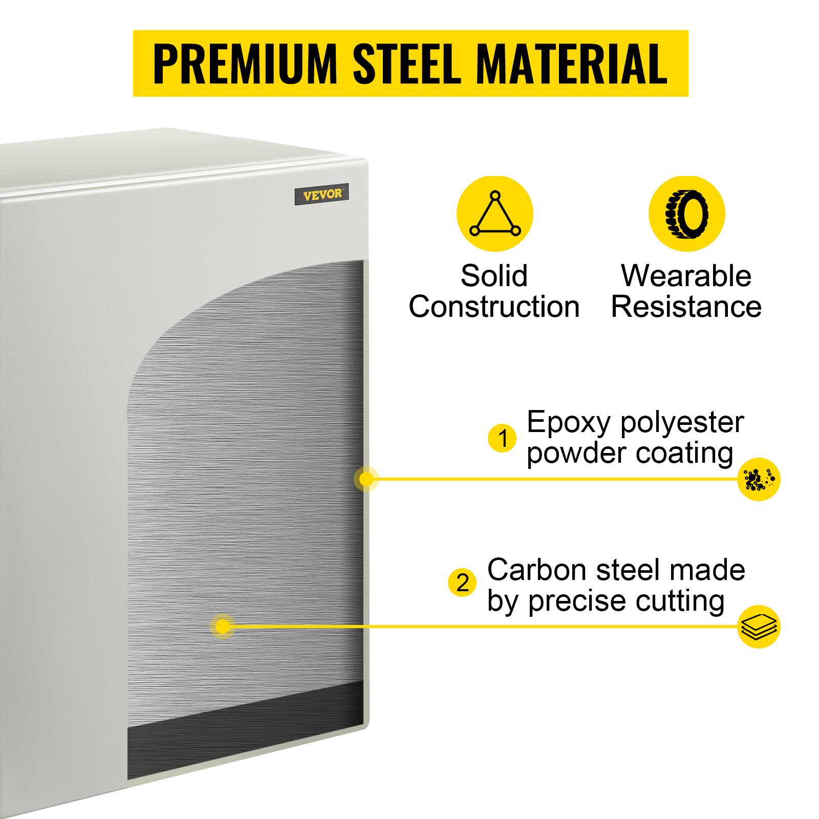 VEVOR nema steel enclosure with epoxy polyester coating and precise carbon steel cutting.