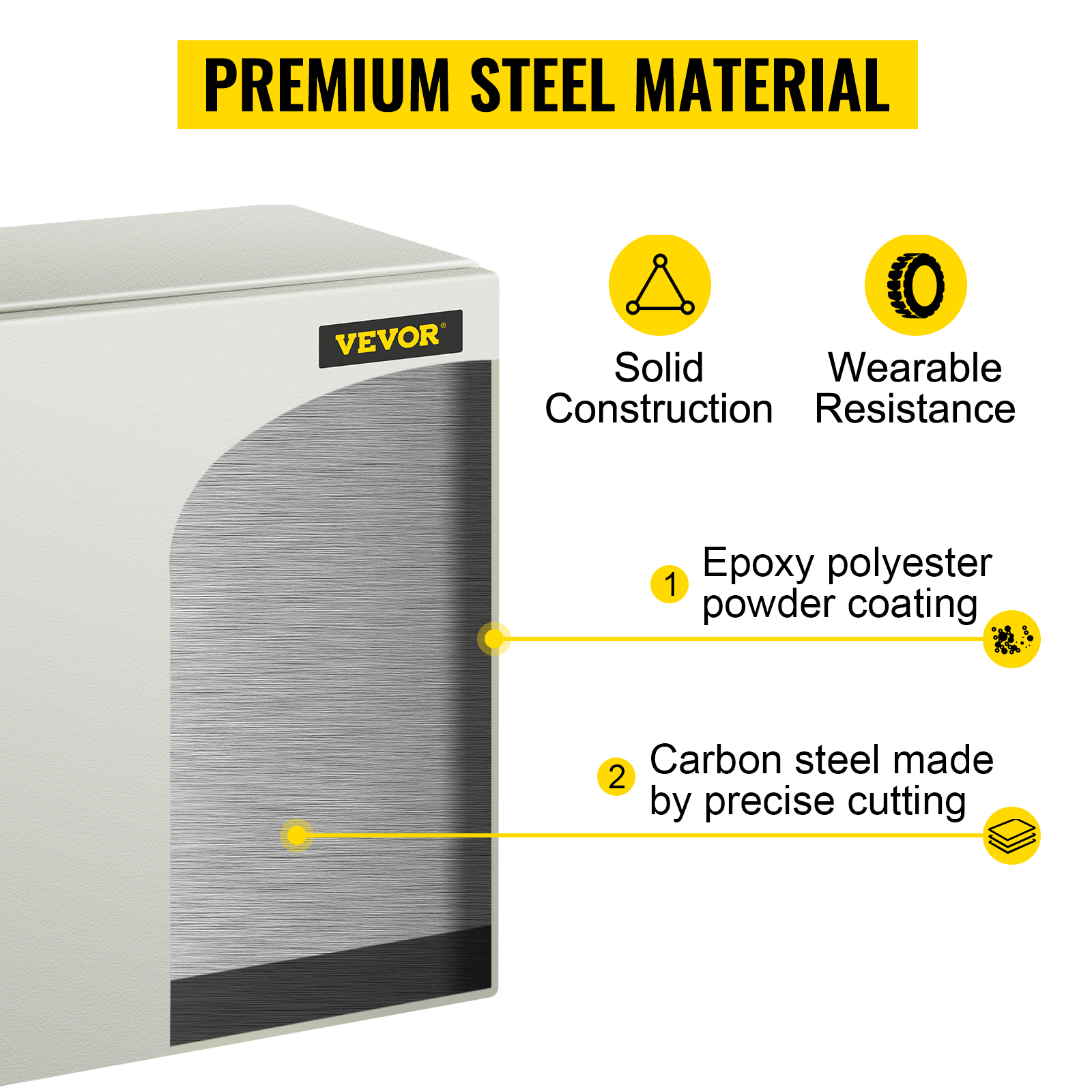 VEVOR nema steel enclosure showcasing solid construction and epoxy powder coating.