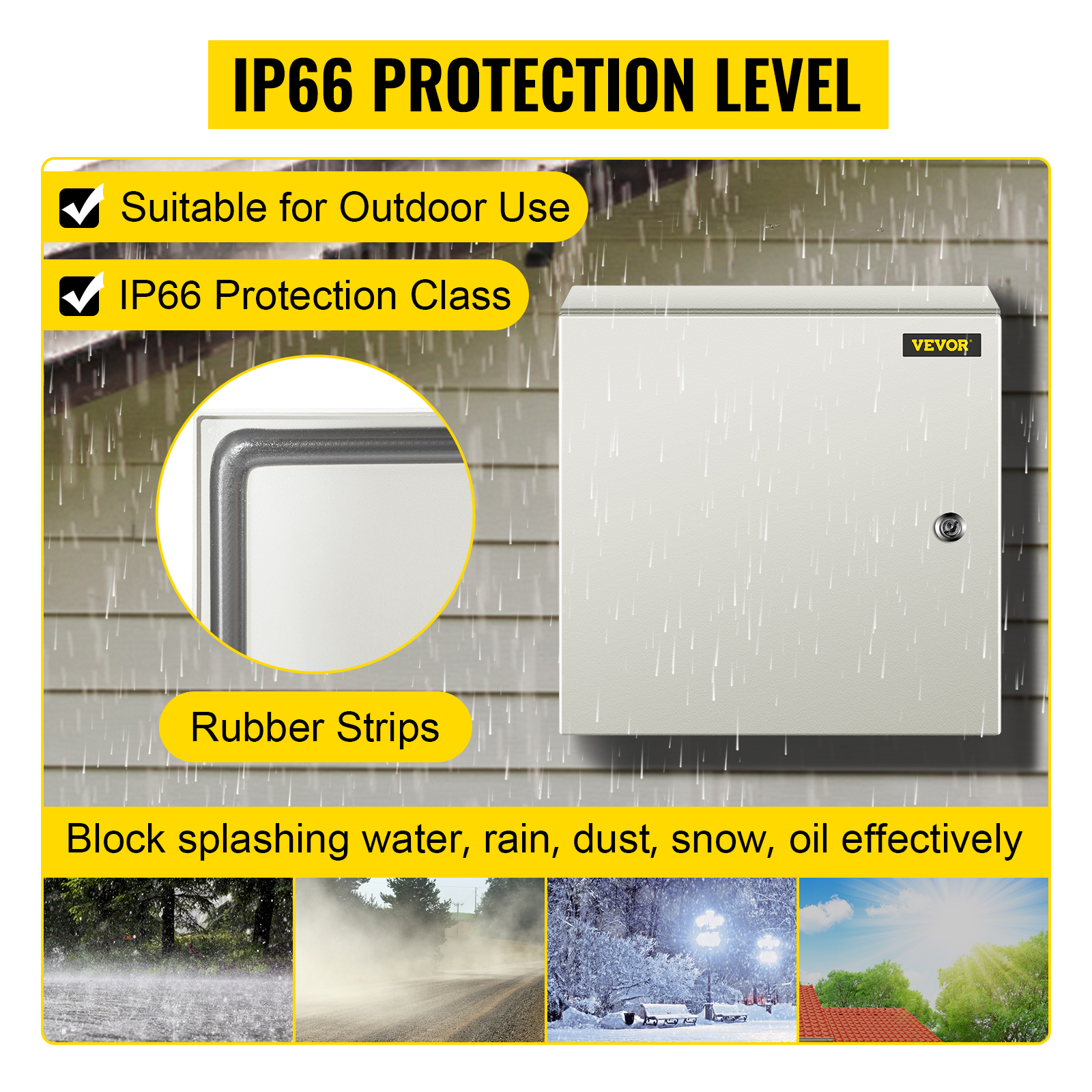 VEVOR nema steel enclosure with ip66 protection for outdoor use, featuring rubber strips.