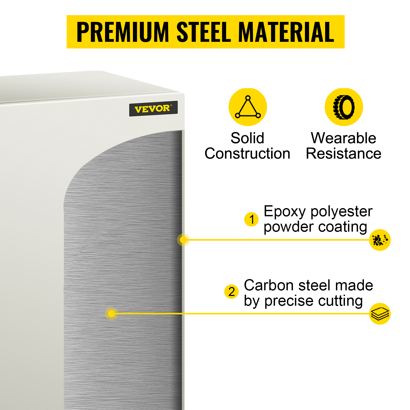 VEVOR nema steel enclosure with epoxy polyester powder coating and carbon steel.