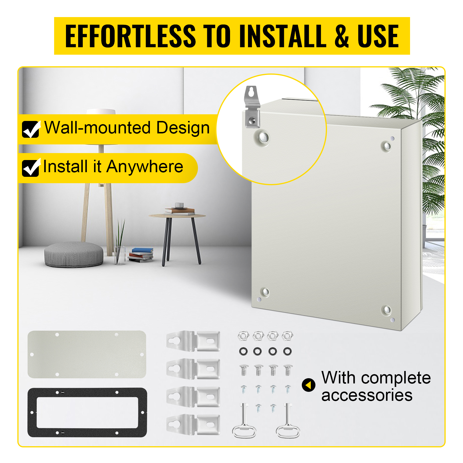 VEVOR nema steel enclosure with wall-mounted design and complete accessories.