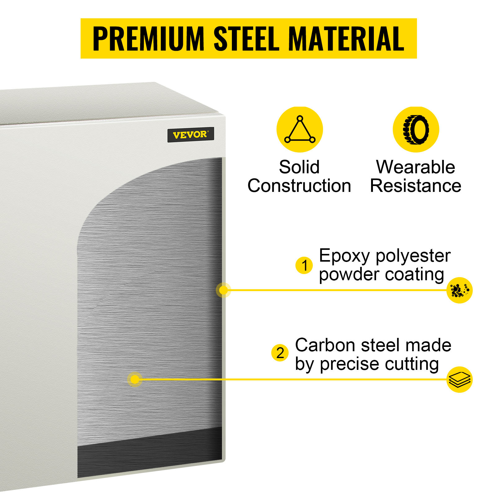 VEVOR nema steel enclosure: premium steel material with epoxy coating and carbon steel.