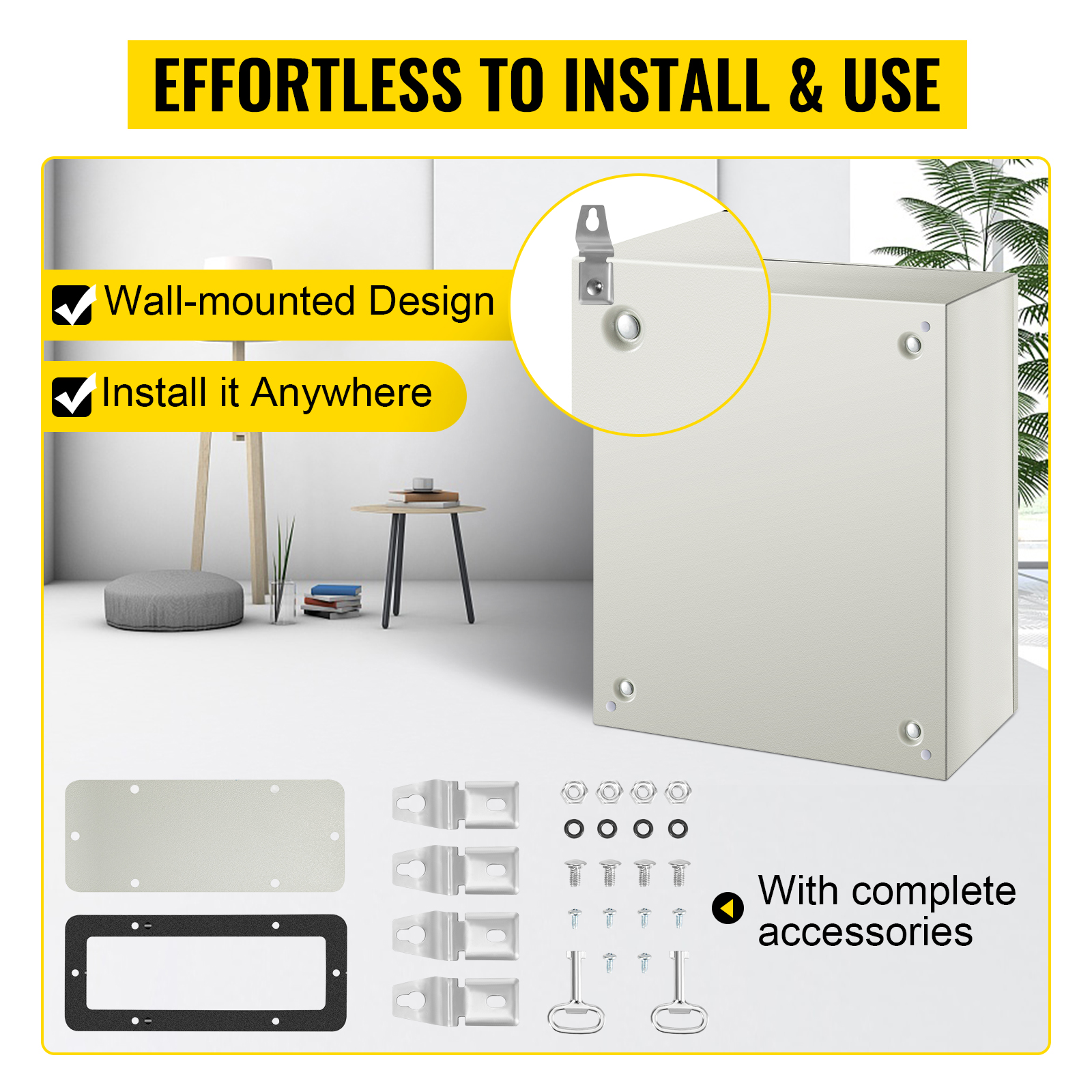 VEVOR nema steel enclosure, wall-mounted design with complete accessories for easy installation.