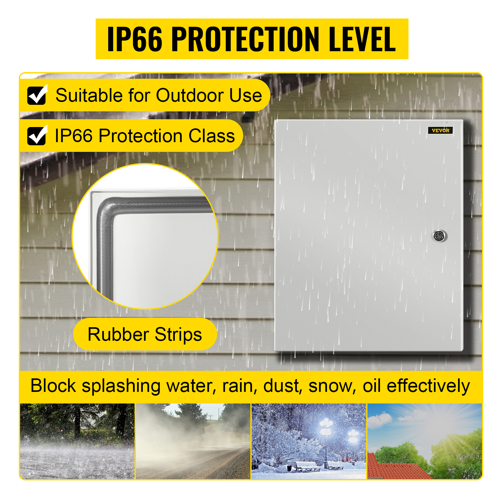 VEVOR nema steel enclosure with ip66 protection, suitable for outdoor use.