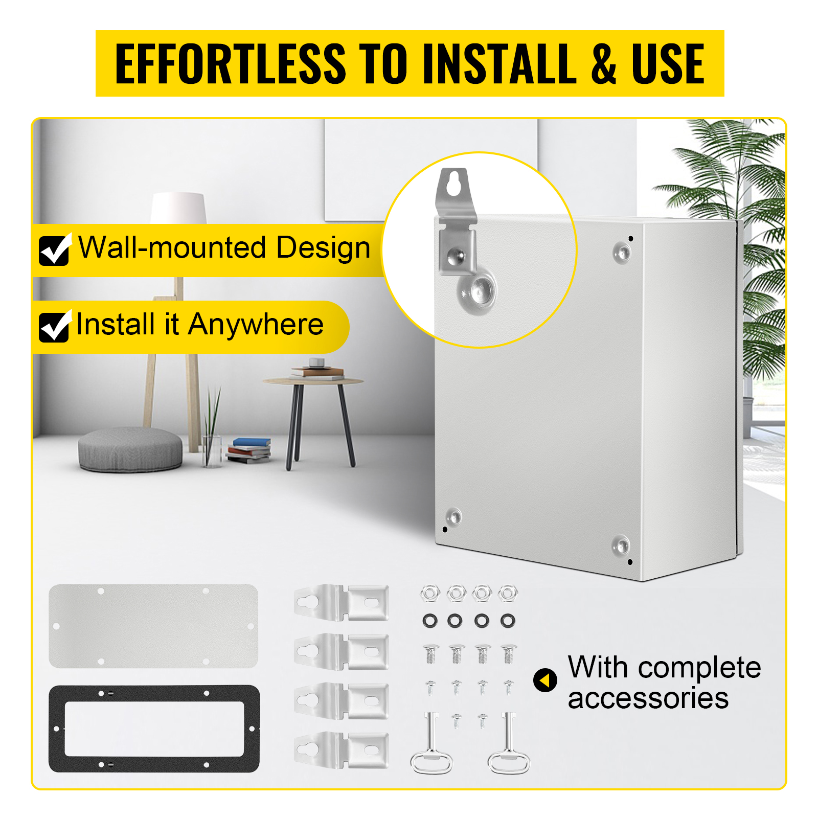VEVOR nema steel enclosure with wall-mounted design and complete accessories.