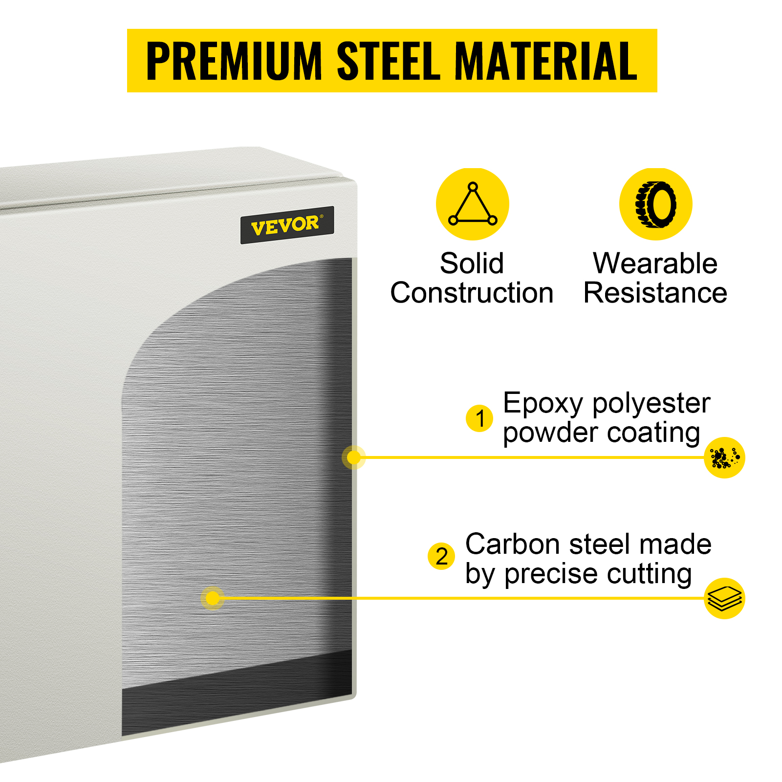 VEVOR nema steel enclosure; solid construction and wearable resistance features.