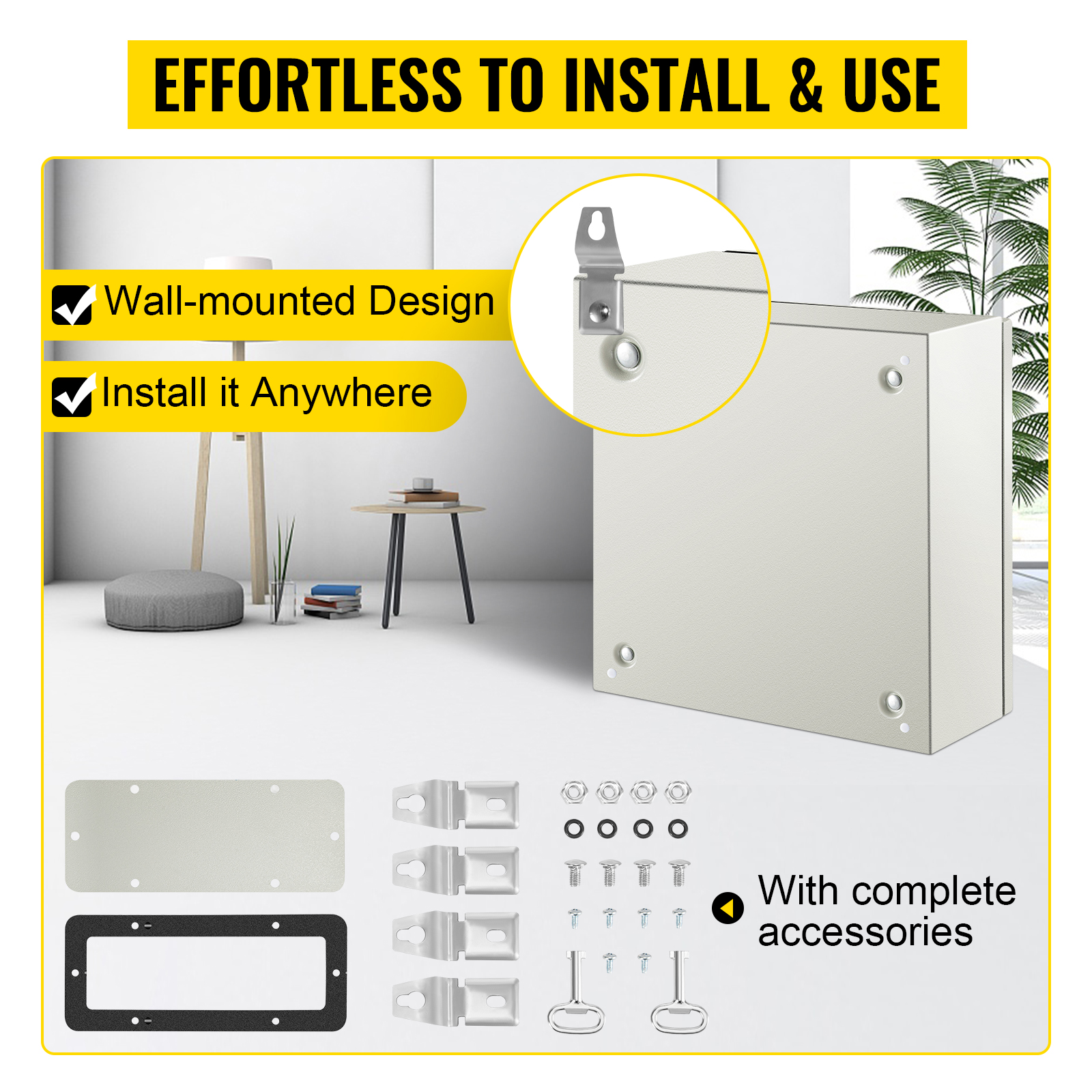 VEVOR nema steel enclosure with wall-mounted design and complete accessories.
