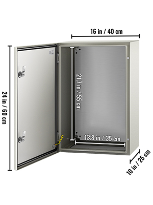 VEVOR nema 4x steel electrical enclosure with dimensions listed: 24x16x10 inches.