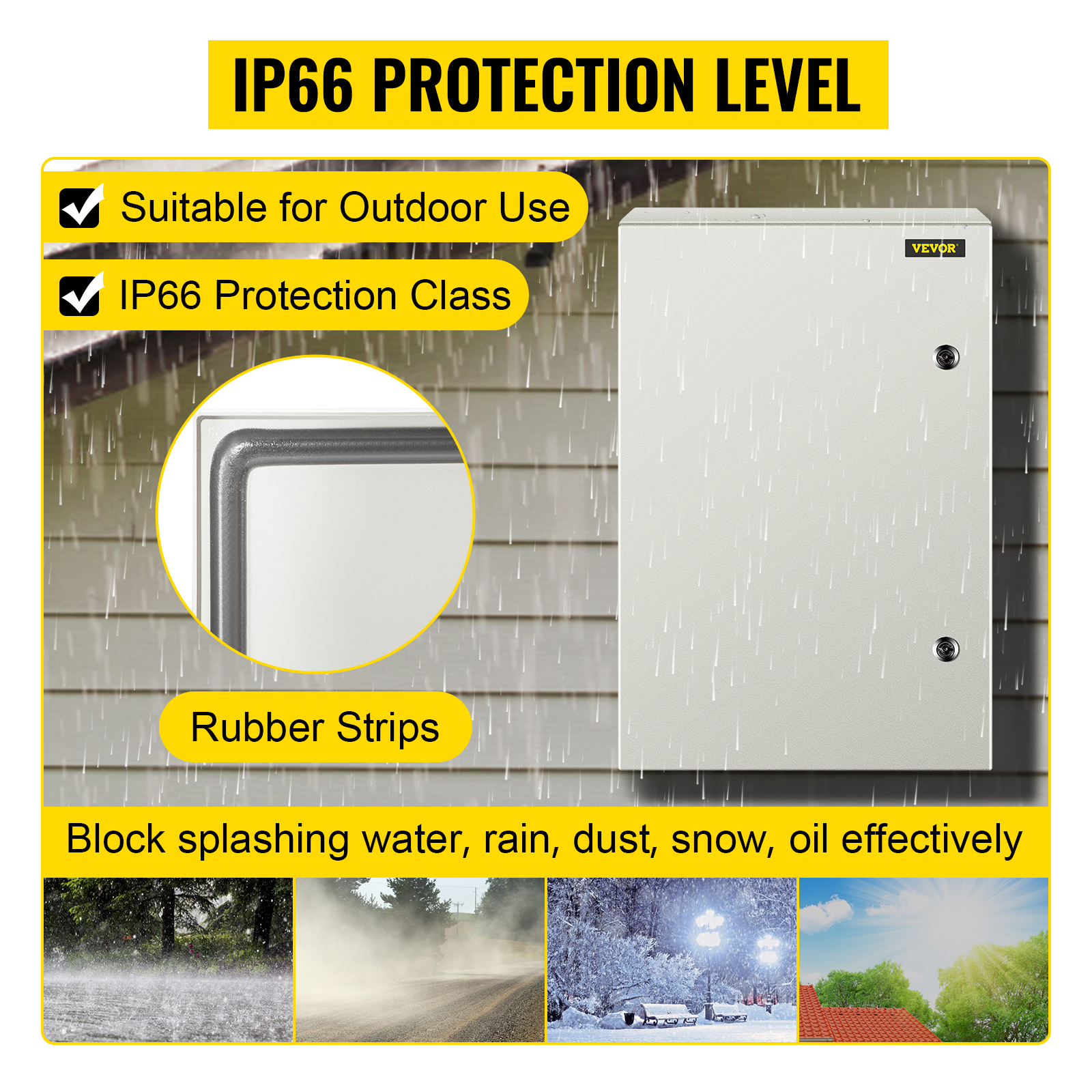 VEVOR nema 4x steel electrical enclosure, ip66 rated, suitable for outdoor use.