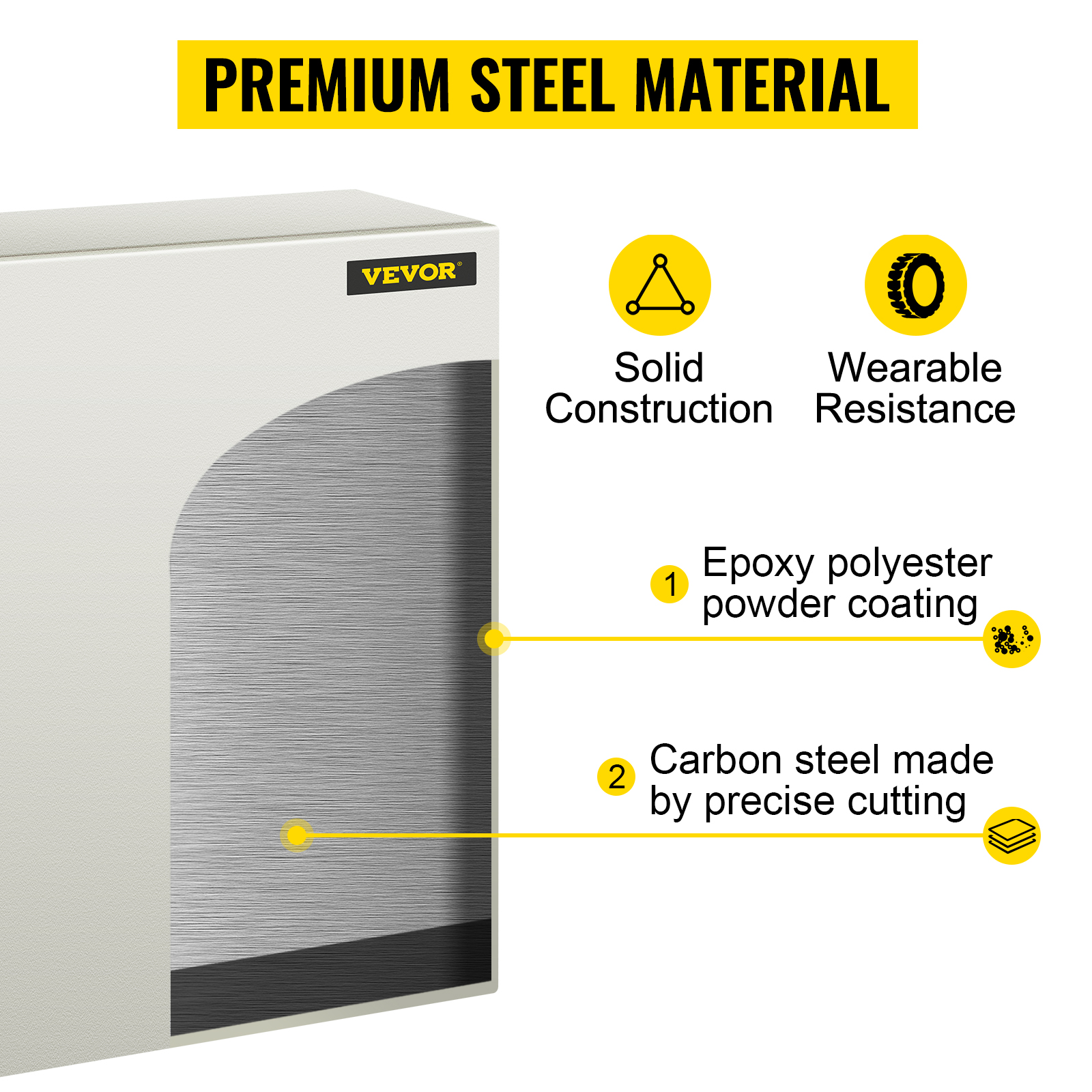 VEVOR steel enclosure showcasing solid construction and wearable resistance features.
